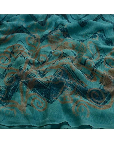 Sanskriti Vintage Blue Sarees Pure Georgette Silk Printed Sari Craft Fabric, PRG-13117-Blue-Printed Work-Pure Georgette-8