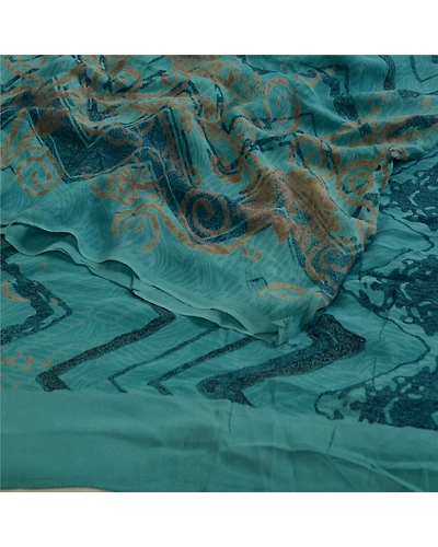 Sanskriti Vintage Blue Sarees Pure Georgette Silk Printed Sari Craft Fabric, PRG-13117-Blue-Printed Work-Pure Georgette-9