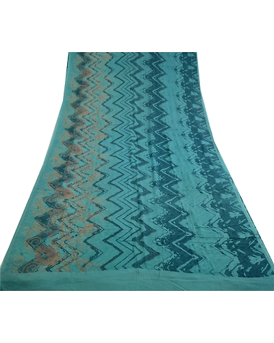 Sanskriti Vintage Blue Sarees Pure Georgette Silk Printed Sari Craft Fabric, PRG-13117-Blue-Printed Work-Pure Georgette-10