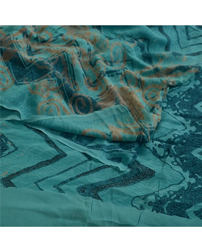Sanskriti Vintage Blue Sarees Pure Georgette Silk Printed Sari Craft Fabric, PRG-13117-Blue-Printed Work-Pure Georgette-12