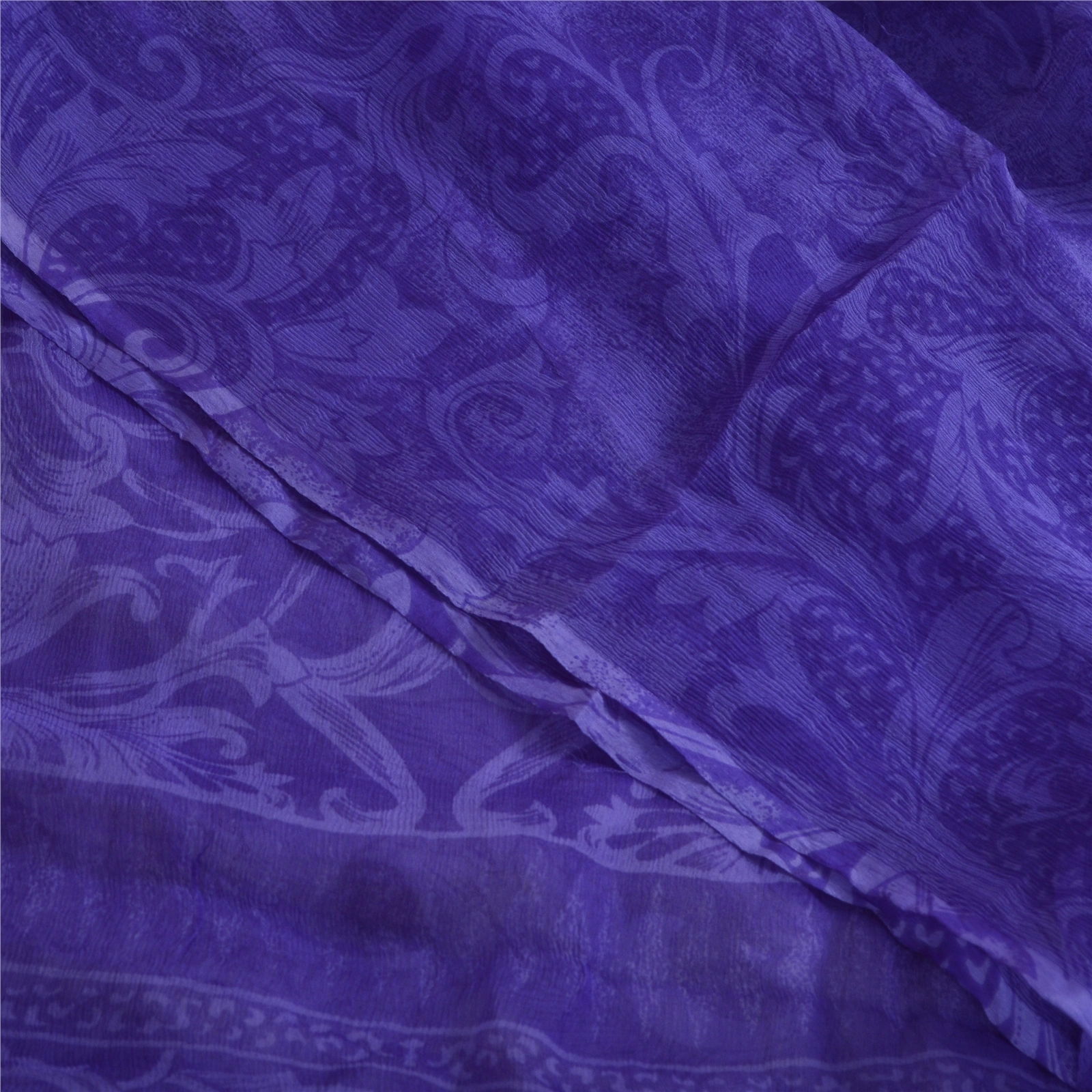 Sanskriti Vintage Purple Sarees Pure Chiffon Silk Printed Sari Craft 5 Yd Fabric, PRG-13120-Purple-Printed Work-Pure Chiffon Silk-1