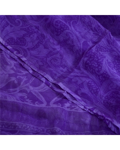 Sanskriti Vintage Purple Sarees Pure Chiffon Silk Printed Sari Craft 5 Yd Fabric, PRG-13120-Purple-Printed Work-Pure Chiffon Silk-1