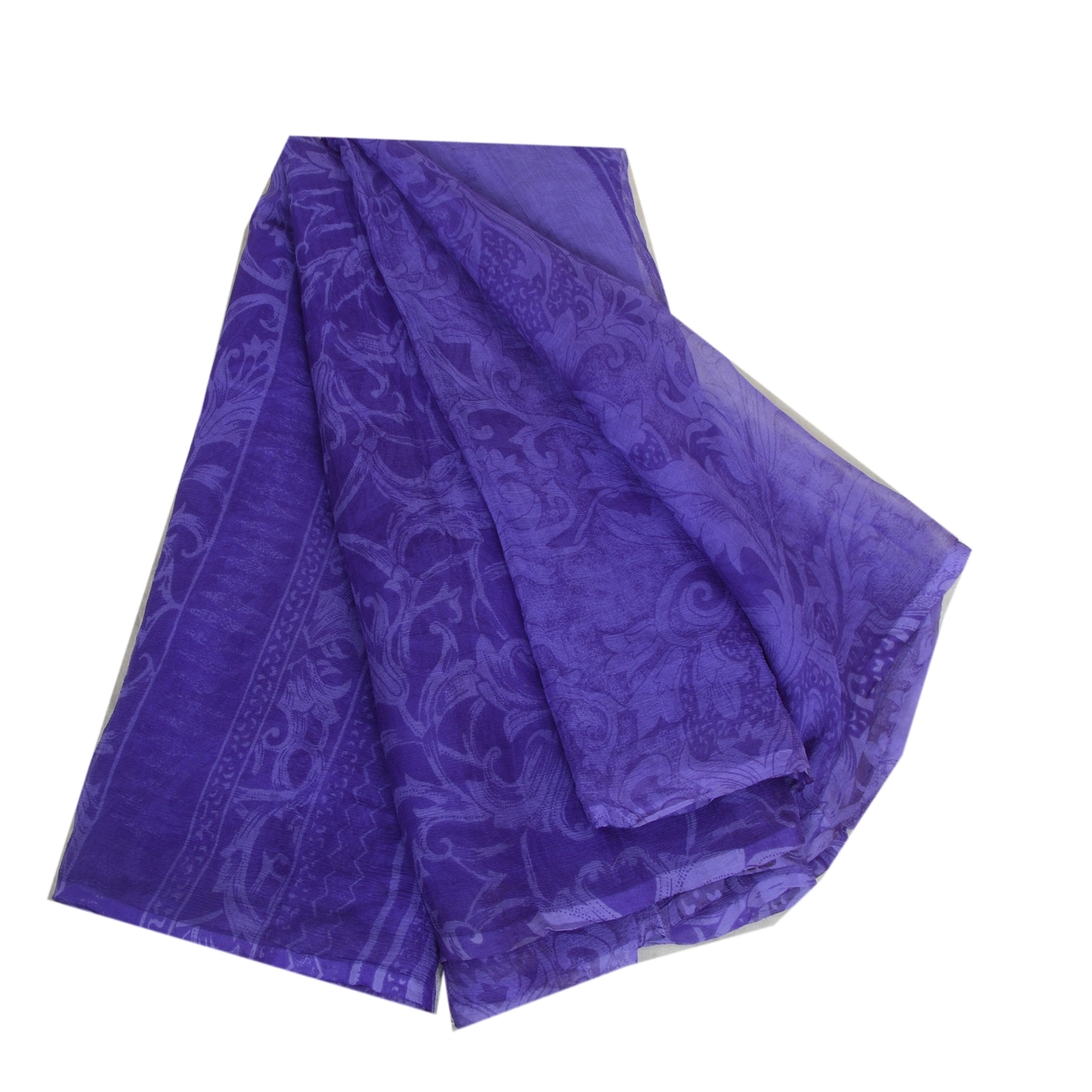 Sanskriti Vintage Purple Sarees Pure Chiffon Silk Printed Sari Craft 5 Yd Fabric, PRG-13120-Purple-Printed Work-Pure Chiffon Silk-2