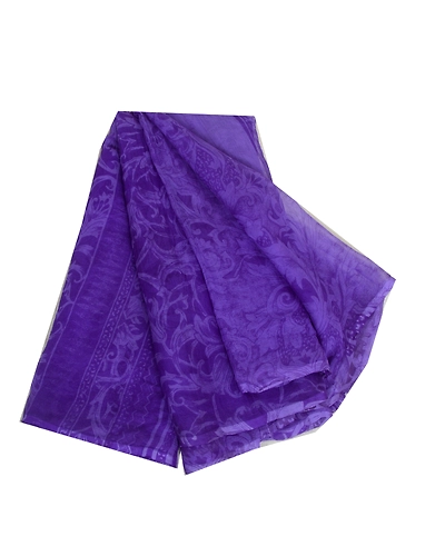 Sanskriti Vintage Purple Sarees Pure Chiffon Silk Printed Sari Craft 5 Yd Fabric, PRG-13120-Purple-Printed Work-Pure Chiffon Silk-2