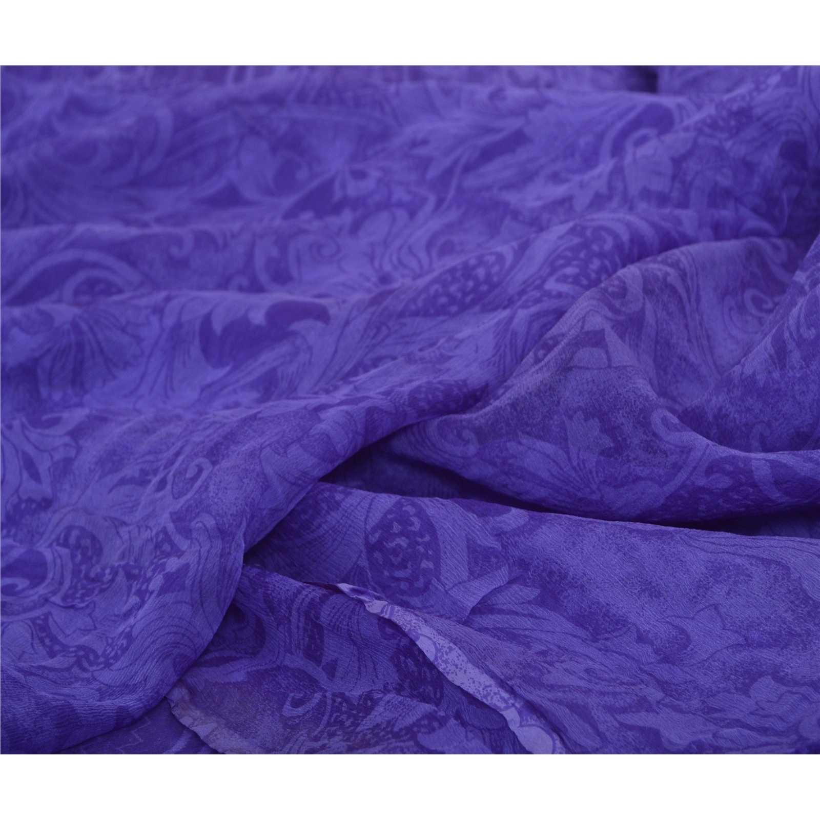 Sanskriti Vintage Purple Sarees Pure Chiffon Silk Printed Sari Craft 5 Yd Fabric, PRG-13120-Purple-Printed Work-Pure Chiffon Silk-4