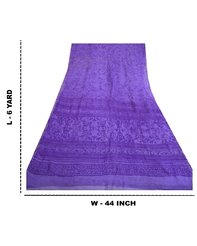 Sanskriti Vintage Purple Sarees Pure Chiffon Silk Printed Sari Craft 5 Yd Fabric, PRG-13120-Purple-Printed Work-Pure Chiffon Silk-5