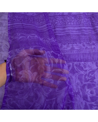 Sanskriti Vintage Purple Sarees Pure Chiffon Silk Printed Sari Craft 5 Yd Fabric, PRG-13120-Purple-Printed Work-Pure Chiffon Silk-6