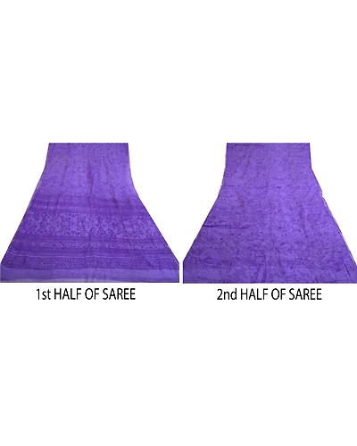 Sanskriti Vintage Purple Sarees Pure Chiffon Silk Printed Sari Craft 5 Yd Fabric, PRG-13120-Purple-Printed Work-Pure Chiffon Silk-7