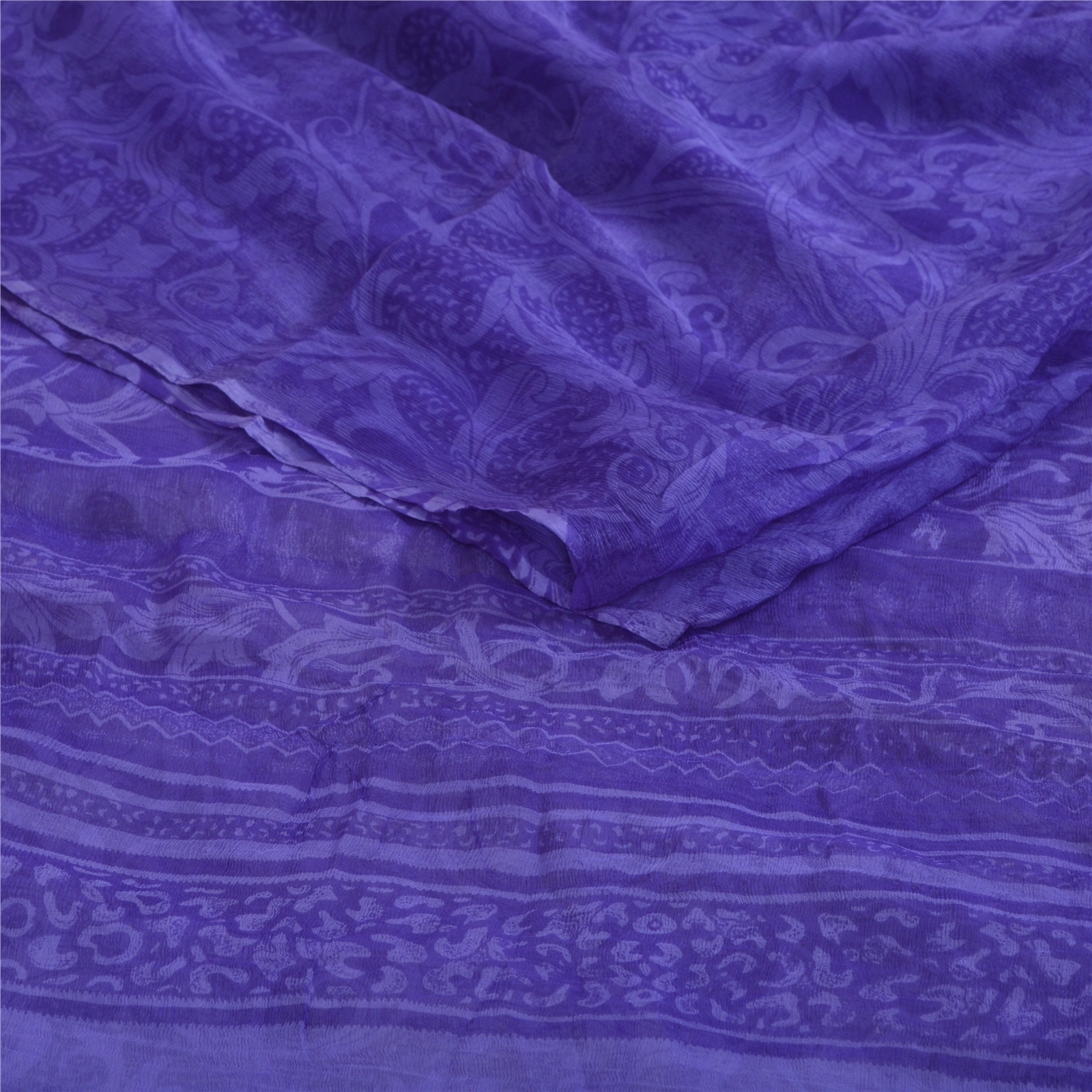 Sanskriti Vintage Purple Sarees Pure Chiffon Silk Printed Sari Craft 5 Yd Fabric, PRG-13120-Purple-Printed Work-Pure Chiffon Silk-10