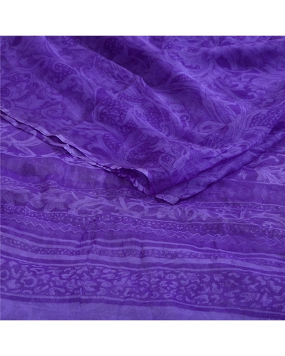 Sanskriti Vintage Purple Sarees Pure Chiffon Silk Printed Sari Craft 5 Yd Fabric, PRG-13120-Purple-Printed Work-Pure Chiffon Silk-10