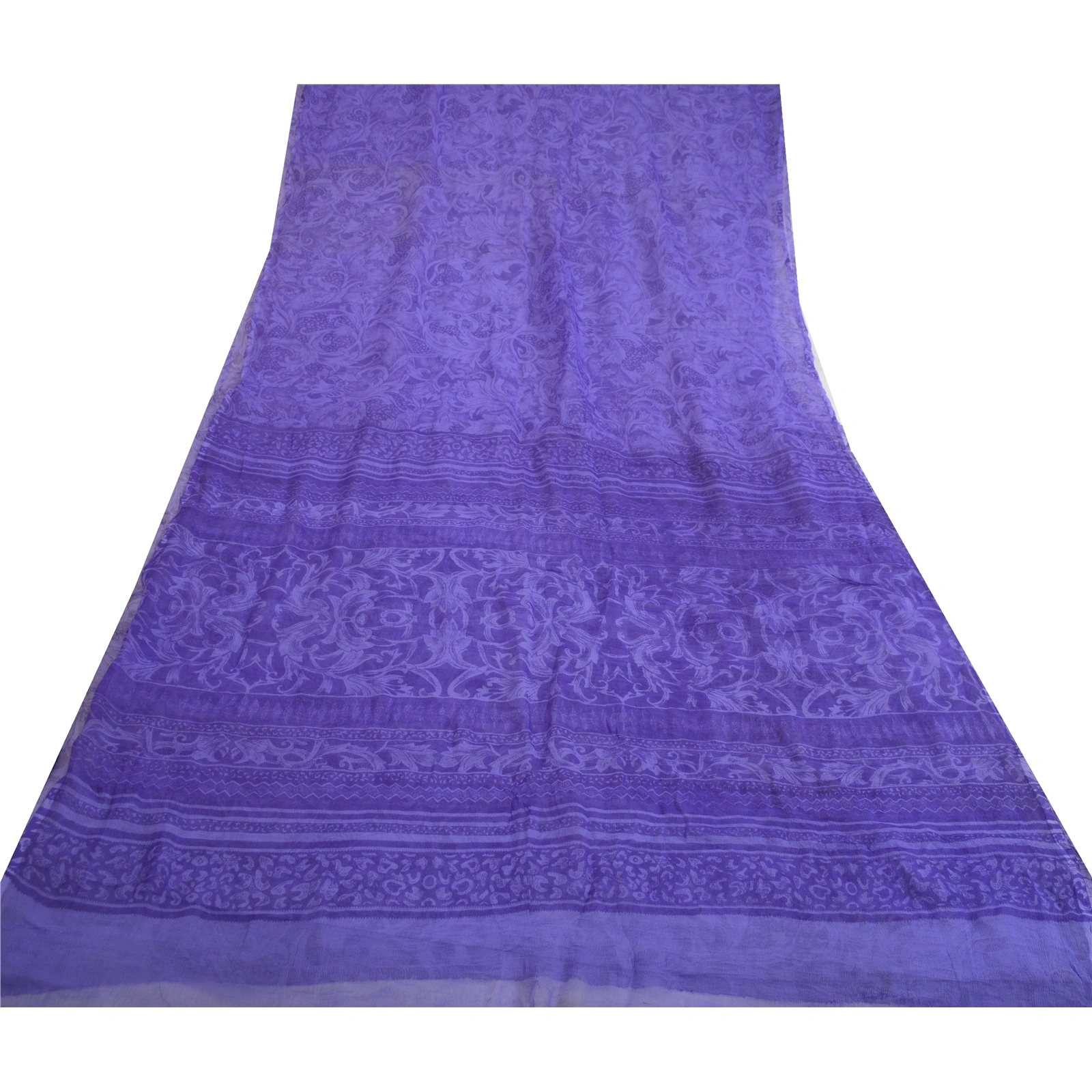 Sanskriti Vintage Purple Sarees Pure Chiffon Silk Printed Sari Craft 5 Yd Fabric, PRG-13120-Purple-Printed Work-Pure Chiffon Silk-11