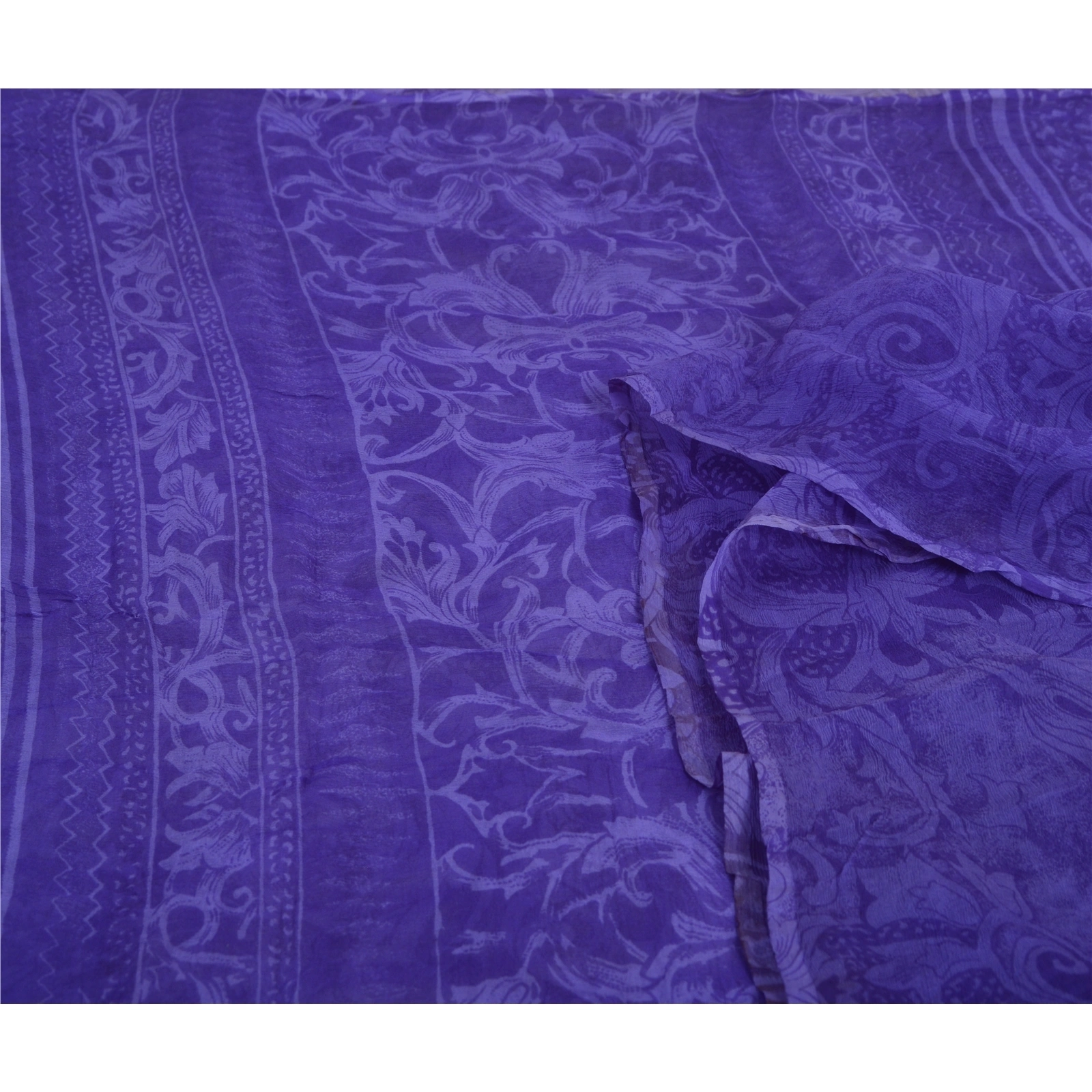 Sanskriti Vintage Purple Sarees Pure Chiffon Silk Printed Sari Craft 5 Yd Fabric, PRG-13120-Purple-Printed Work-Pure Chiffon Silk-12