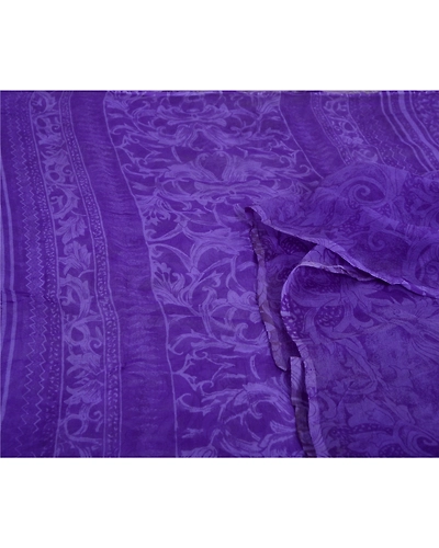 Sanskriti Vintage Purple Sarees Pure Chiffon Silk Printed Sari Craft 5 Yd Fabric, PRG-13120-Purple-Printed Work-Pure Chiffon Silk-12