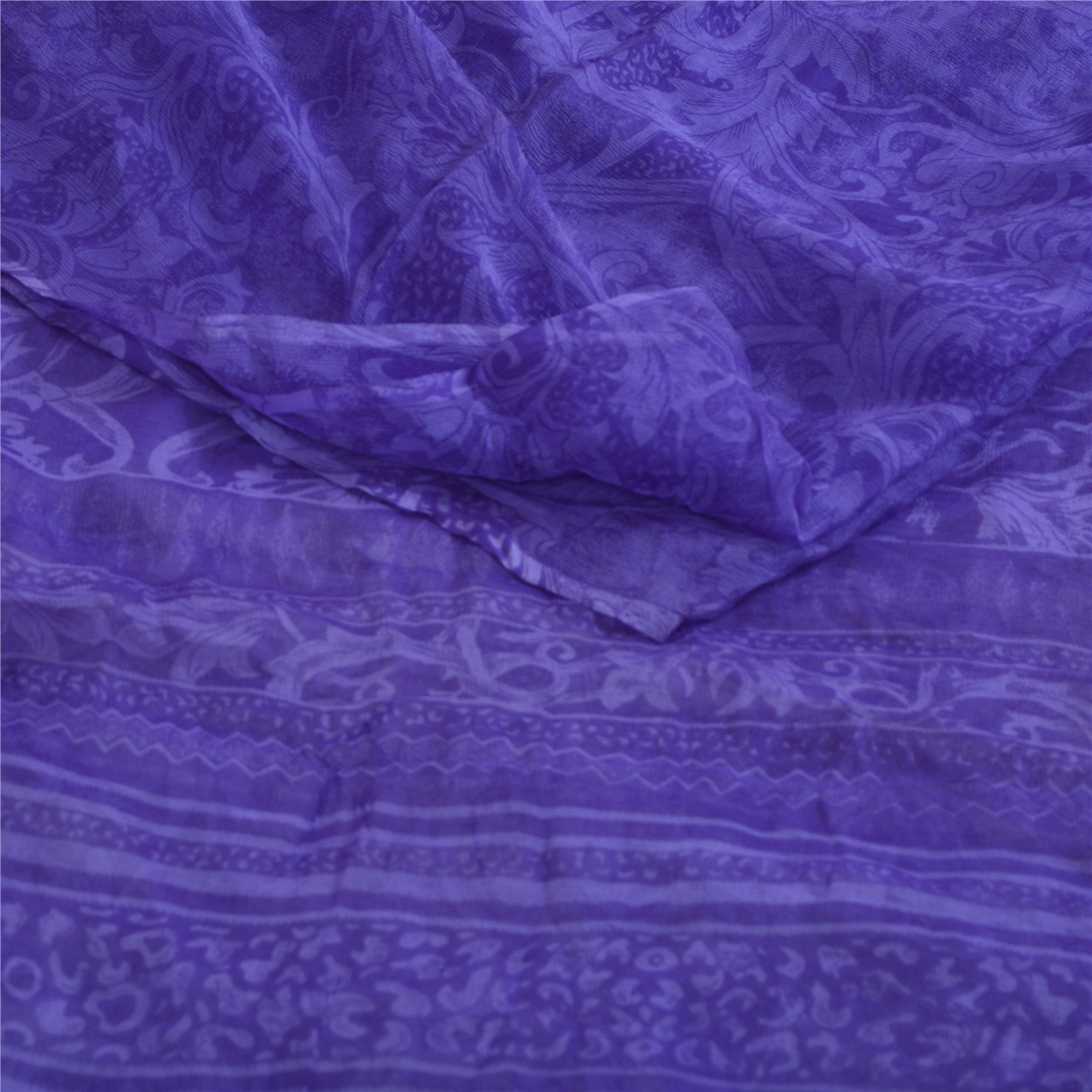 Sanskriti Vintage Purple Sarees Pure Chiffon Silk Printed Sari Craft 5 Yd Fabric, PRG-13120-Purple-Printed Work-Pure Chiffon Silk-13