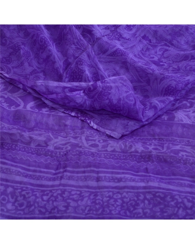 Sanskriti Vintage Purple Sarees Pure Chiffon Silk Printed Sari Craft 5 Yd Fabric, PRG-13120-Purple-Printed Work-Pure Chiffon Silk-13