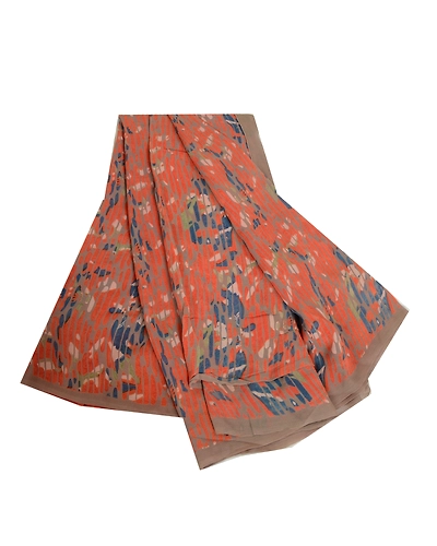 Sanskriti Vintage Orange Sarees Pure Georgette Silk Printed Sari Craft Fabric, PRG-13127-Orange-Printed Work-Pure Georgette Silk-2