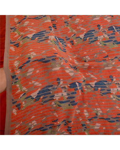 Sanskriti Vintage Orange Sarees Pure Georgette Silk Printed Sari Craft Fabric, PRG-13127-Orange-Printed Work-Pure Georgette Silk-6