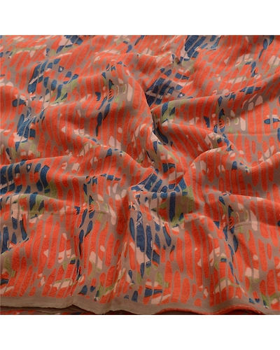 Sanskriti Vintage Orange Sarees Pure Georgette Silk Printed Sari Craft Fabric, PRG-13127-Orange-Printed Work-Pure Georgette Silk-9