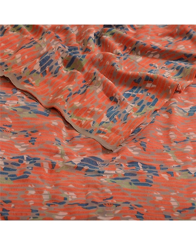 Sanskriti Vintage Orange Sarees Pure Georgette Silk Printed Sari Craft Fabric, PRG-13127-Orange-Printed Work-Pure Georgette Silk-10