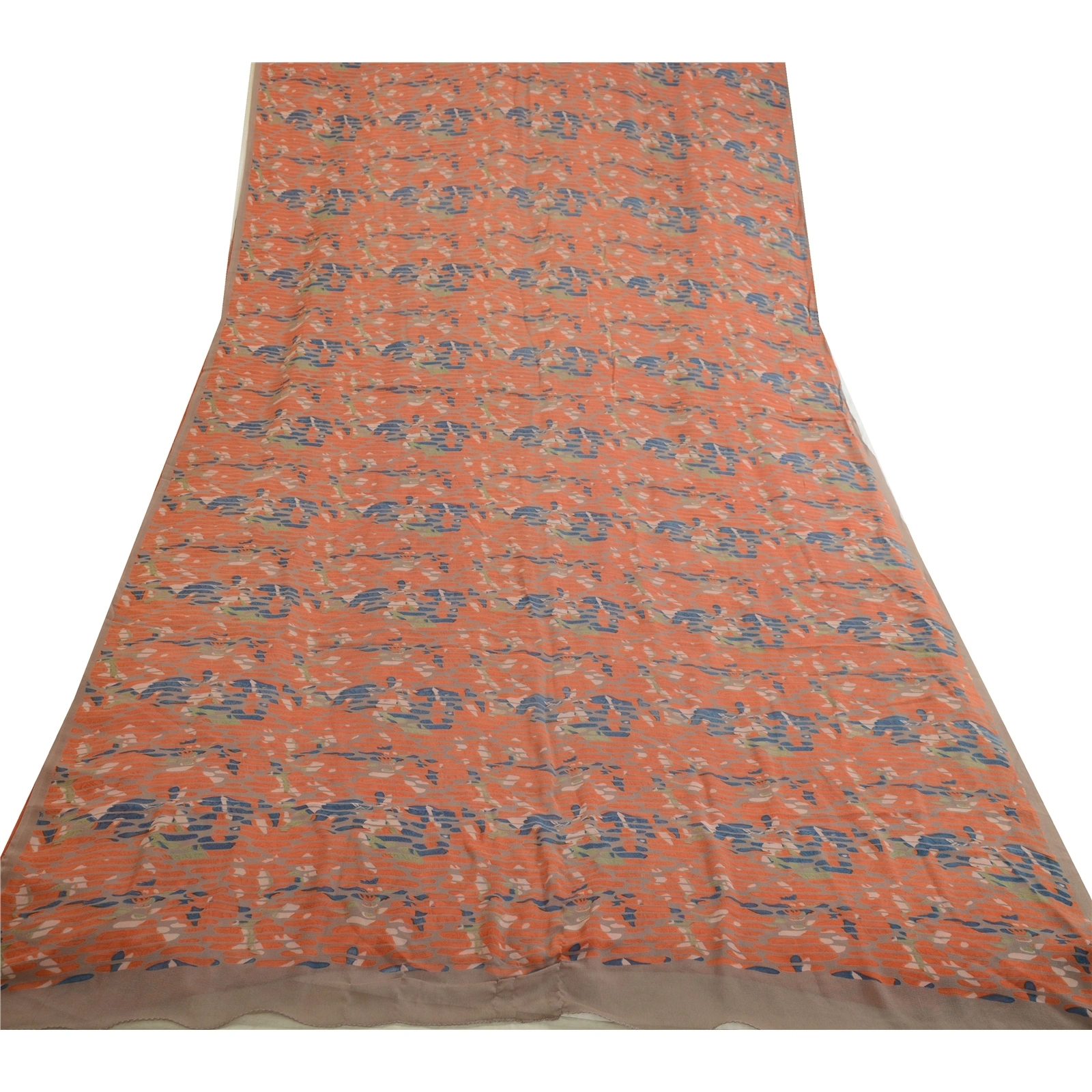 Sanskriti Vintage Orange Sarees Pure Georgette Silk Printed Sari Craft Fabric, PRG-13127-Orange-Printed Work-Pure Georgette Silk-11