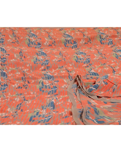Sanskriti Vintage Orange Sarees Pure Georgette Silk Printed Sari Craft Fabric, PRG-13127-Orange-Printed Work-Pure Georgette Silk-12