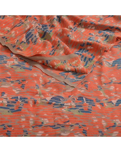 Sanskriti Vintage Orange Sarees Pure Georgette Silk Printed Sari Craft Fabric, PRG-13127-Orange-Printed Work-Pure Georgette Silk-13