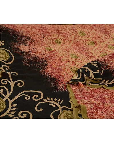 Sanskriti Vintage Black/Red Sarees Pure Georgette Printed Sari Craft Fabric, PRG-13129-Black &amp; Red-Printed Work-Pure Georgette-1