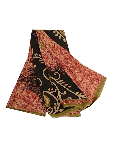 Sanskriti Vintage Black/Red Sarees Pure Georgette Printed Sari Craft Fabric, PRG-13129-Black &amp; Red-Printed Work-Pure Georgette-2