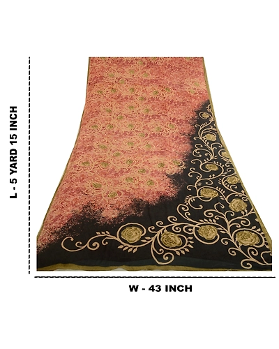 Sanskriti Vintage Black/Red Sarees Pure Georgette Printed Sari Craft Fabric, PRG-13129-Black &amp; Red-Printed Work-Pure Georgette-5
