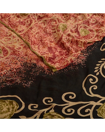 Sanskriti Vintage Black/Red Sarees Pure Georgette Printed Sari Craft Fabric, PRG-13129-Black &amp; Red-Printed Work-Pure Georgette-10
