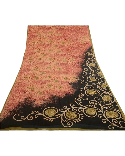 Sanskriti Vintage Black/Red Sarees Pure Georgette Printed Sari Craft Fabric, PRG-13129-Black &amp; Red-Printed Work-Pure Georgette-11