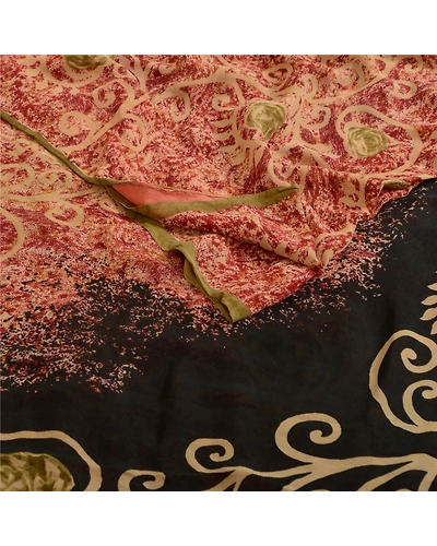 Sanskriti Vintage Black/Red Sarees Pure Georgette Printed Sari Craft Fabric, PRG-13129-Black &amp; Red-Printed Work-Pure Georgette-13
