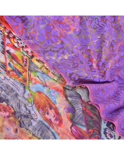 Sanskriti Vintage Sarees Georgette Sari Digital Printed Sari Soft Craft Fabric, PRG-10001-Purple-Printed Floral Design-Georgette-1