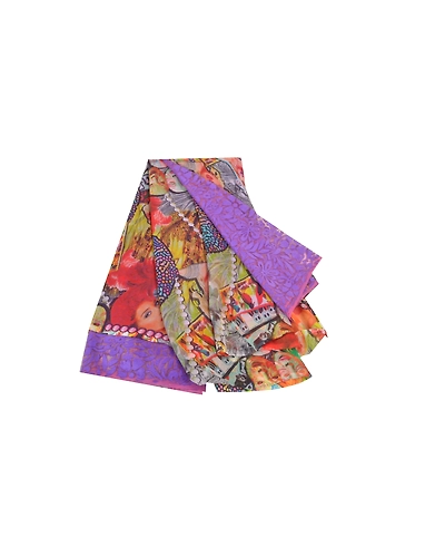 Sanskriti Vintage Sarees Georgette Sari Digital Printed Sari Soft Craft Fabric, PRG-10001-Purple-Printed Floral Design-Georgette-2