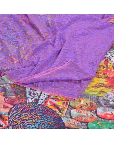 Sanskriti Vintage Sarees Georgette Sari Digital Printed Sari Soft Craft Fabric, PRG-10001-Purple-Printed Floral Design-Georgette-8