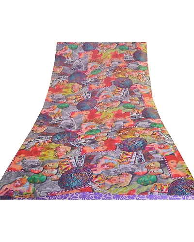 Sanskriti Vintage Sarees Georgette Sari Digital Printed Sari Soft Craft Fabric, PRG-10001-Purple-Printed Floral Design-Georgette-9