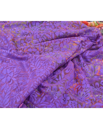 Sanskriti Vintage Sarees Georgette Sari Digital Printed Sari Soft Craft Fabric, PRG-10001-Purple-Printed Floral Design-Georgette-10