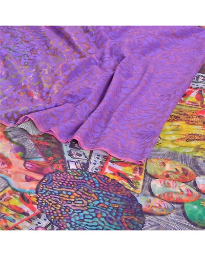 Sanskriti Vintage Sarees Georgette Sari Digital Printed Sari Soft Craft Fabric, PRG-10001-Purple-Printed Floral Design-Georgette-11