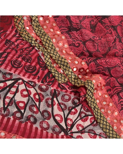 Sanskriti Vintage Sarees Red Blend Georgette Floral Printed Sari Craft Fabric, PRG-10004-Red-Printed Floral Design-Georgette-1