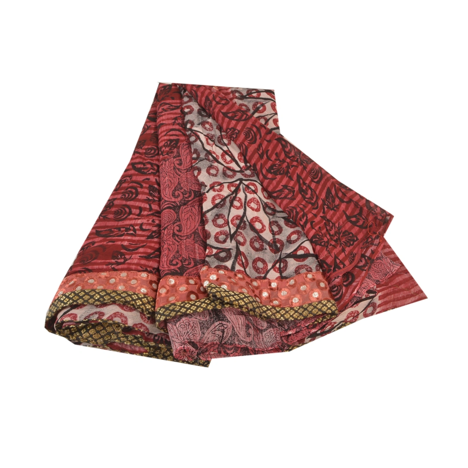 Sanskriti Vintage Sarees Red Blend Georgette Floral Printed Sari Craft Fabric, PRG-10004-Red-Printed Floral Design-Georgette-2