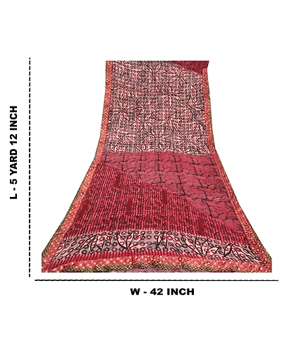 Sanskriti Vintage Sarees Red Blend Georgette Floral Printed Sari Craft Fabric, PRG-10004-Red-Printed Floral Design-Georgette-4
