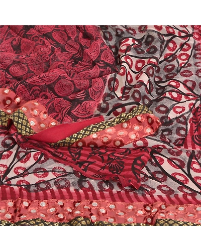 Sanskriti Vintage Sarees Red Blend Georgette Floral Printed Sari Craft Fabric, PRG-10004-Red-Printed Floral Design-Georgette-8