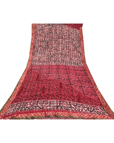 Sanskriti Vintage Sarees Red Blend Georgette Floral Printed Sari Craft Fabric, PRG-10004-Red-Printed Floral Design-Georgette-9