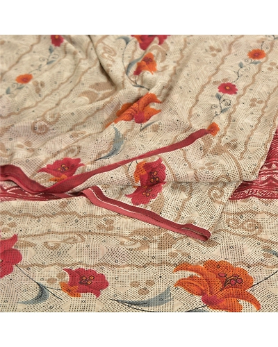 Sanskriti Vintage Shade Of Ivory Sarees Poly Georgette Printed Sari Craft Fabric, PRG-10013-Shade Of Ivory-Printed Floral Design-Poly-Georgette-8