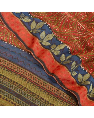 Sanskriti Vintage Orange Sarees Pure Georgette Silk Printed Sari Craft Fabric, PRG-10021-Orange-Printed Floral Design-Pure Georgette Silk-1