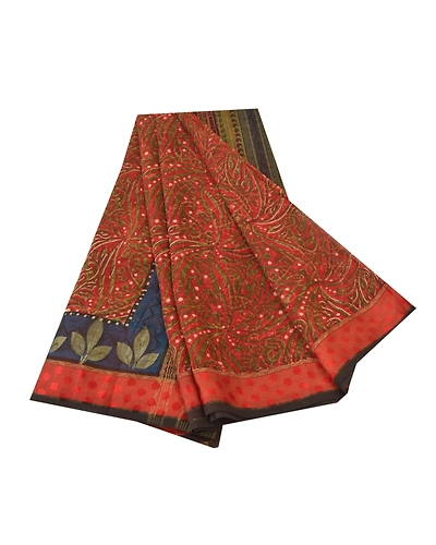 Sanskriti Vintage Orange Sarees Pure Georgette Silk Printed Sari Craft Fabric, PRG-10021-Orange-Printed Floral Design-Pure Georgette Silk-2