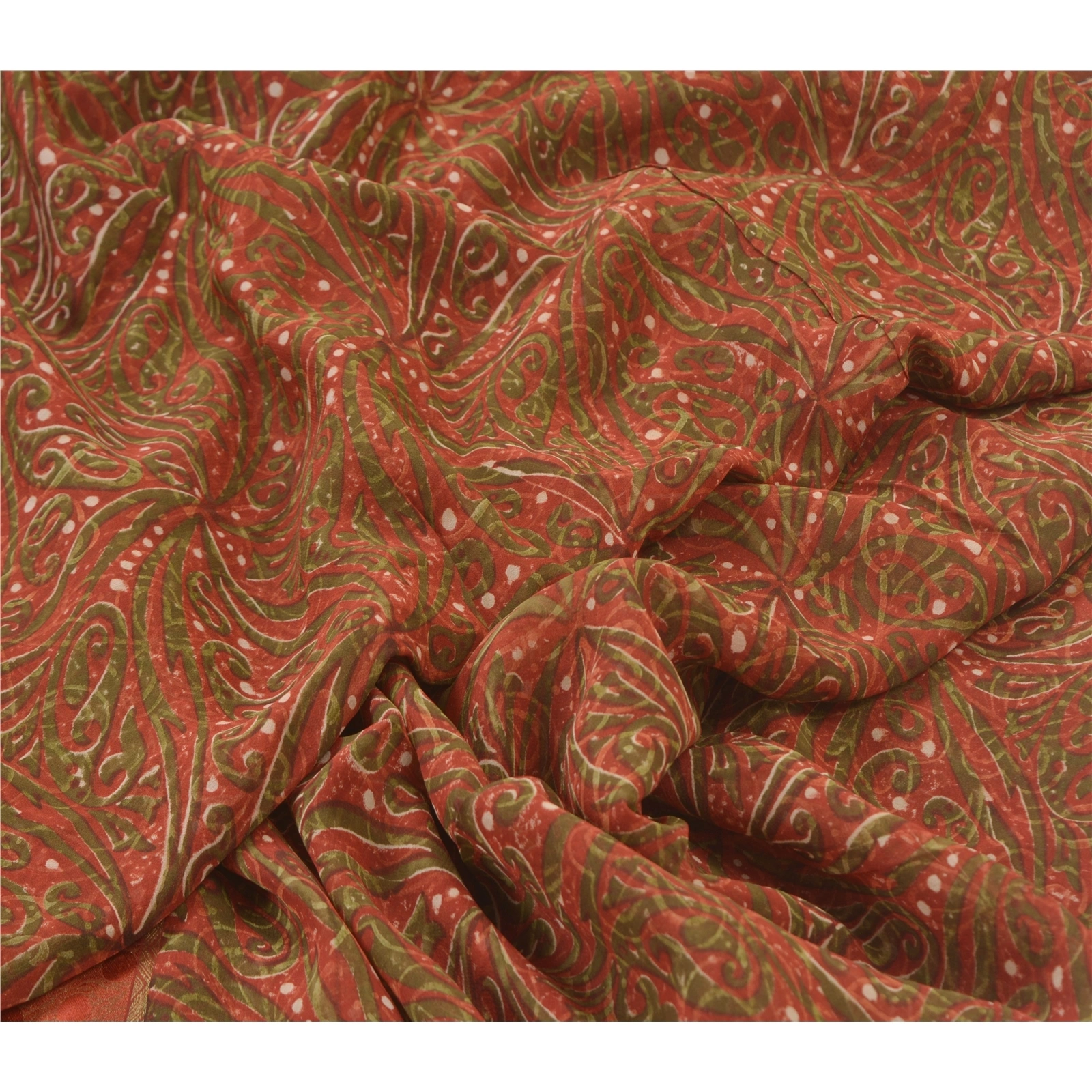 Sanskriti Vintage Orange Sarees Pure Georgette Silk Printed Sari Craft Fabric, PRG-10021-Orange-Printed Floral Design-Pure Georgette Silk-3