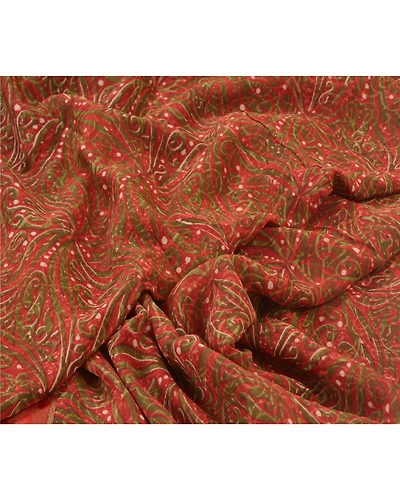 Sanskriti Vintage Orange Sarees Pure Georgette Silk Printed Sari Craft Fabric, PRG-10021-Orange-Printed Floral Design-Pure Georgette Silk-3