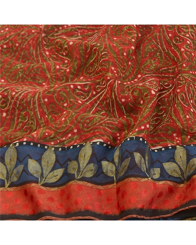 Sanskriti Vintage Orange Sarees Pure Georgette Silk Printed Sari Craft Fabric, PRG-10021-Orange-Printed Floral Design-Pure Georgette Silk-7