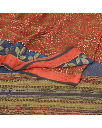 Sanskriti Vintage Orange Sarees Pure Georgette Silk Printed Sari Craft Fabric, PRG-10021-Orange-Printed Floral Design-Pure Georgette Silk-8
